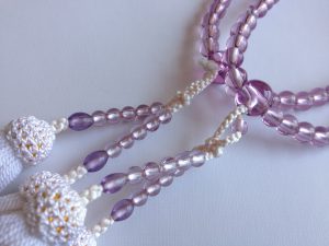 女性用２連数珠,ガラス 人絹房2