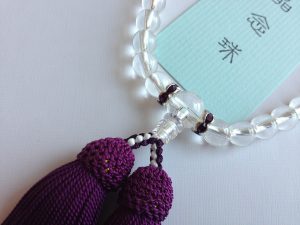 女性用数珠,水晶（アクセサリー入り）紫 （正絹房）2