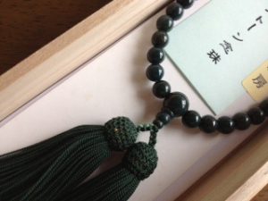 女性用数珠,ブラッドストーン（深い緑） 正絹房（深い緑）2