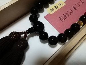 男性用数珠,黒オニキス黄水晶入り（正絹房こげ茶）2